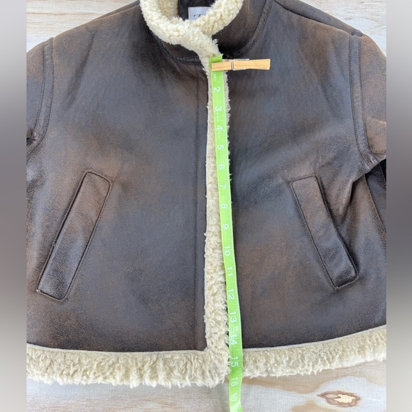 ZARA Kids Brown faux-leather aviator jacket + faux-shearling lining Size 11-12 - Picture 5 of 9